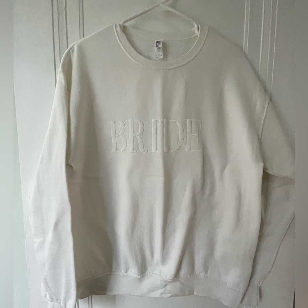 White “BRIDE” sweatshirt
